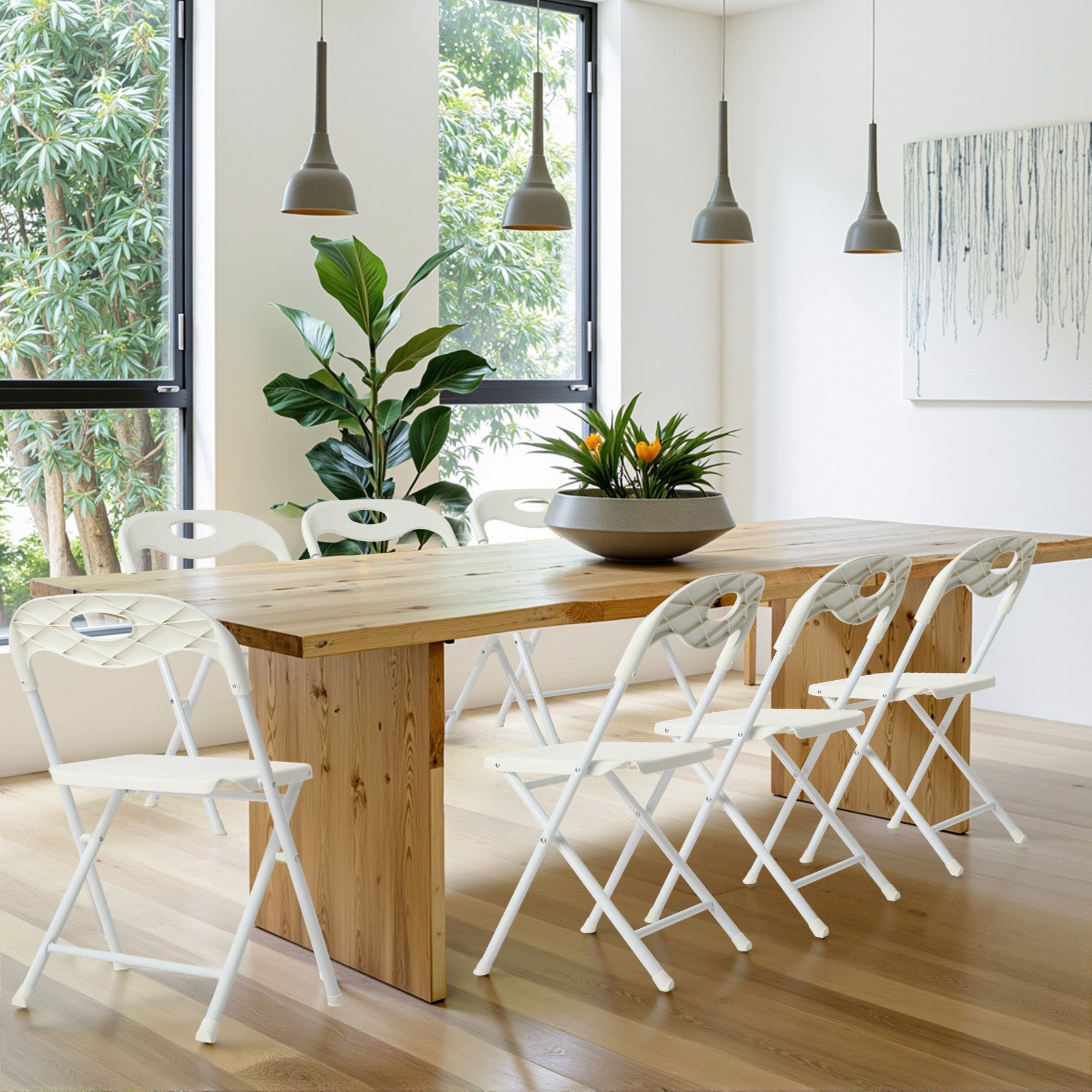 White Steel Folding Chairs for Dining Room - 800lb Capacity