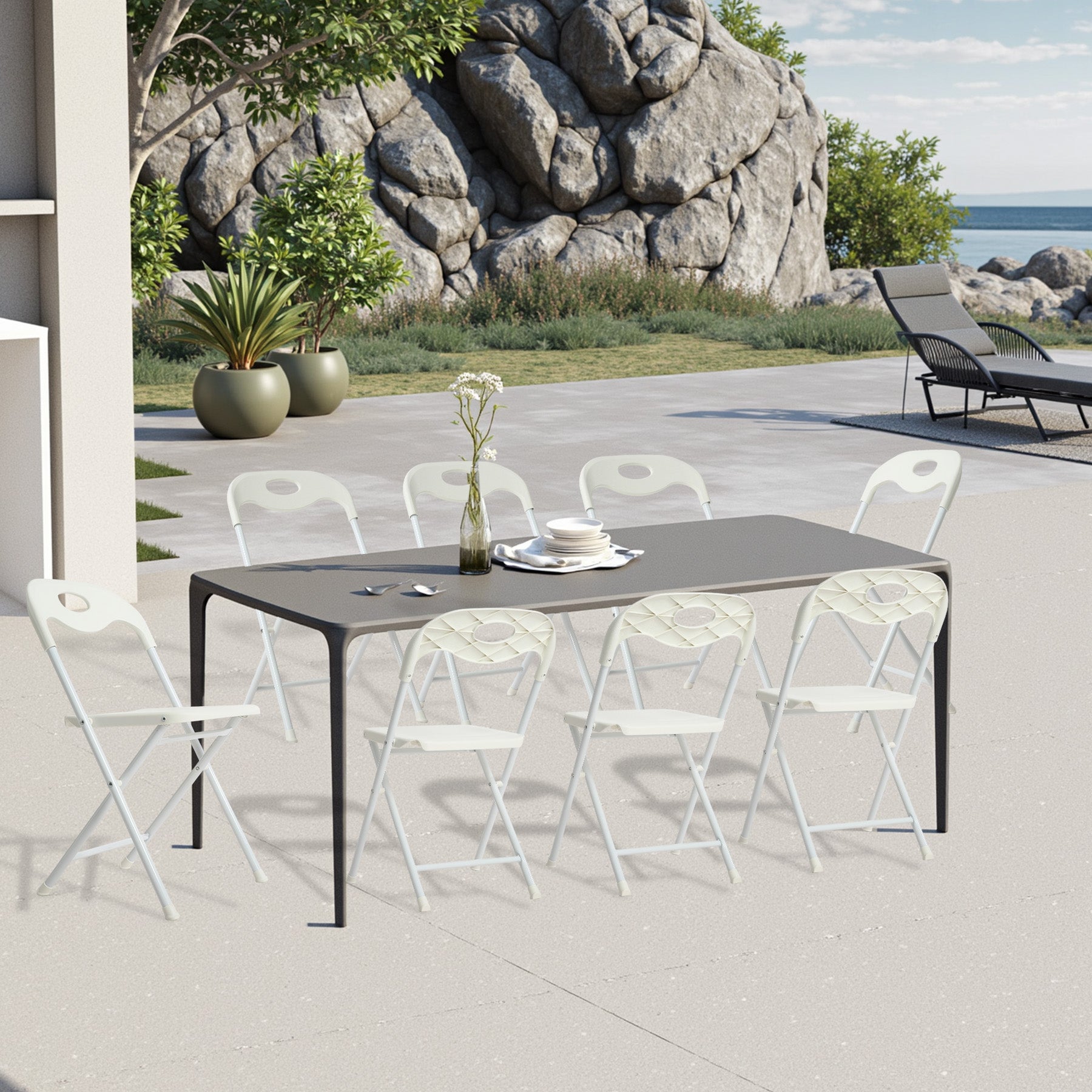 White Steel Folding Chairs for Dining Room - 800lb Capacity