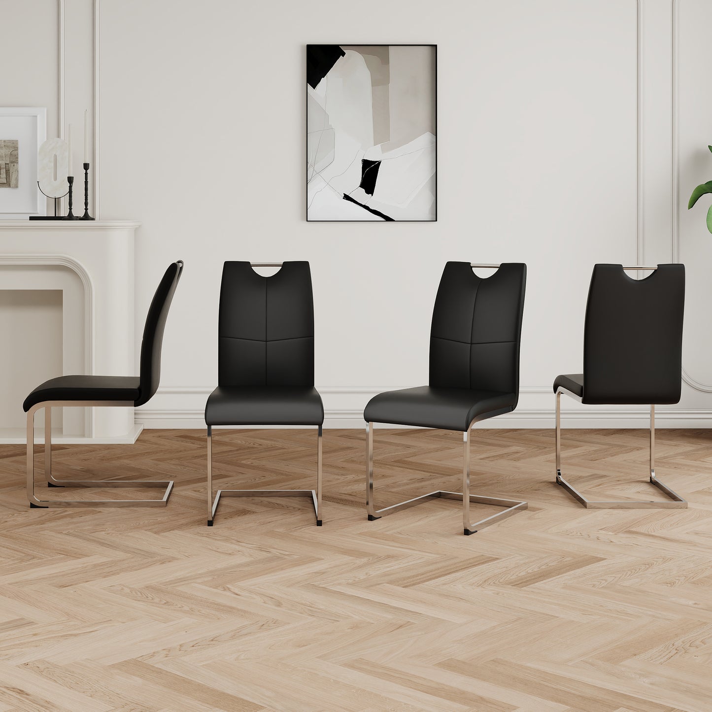 Black Silver Dining Chairs Set of 4 - Metal Frame
