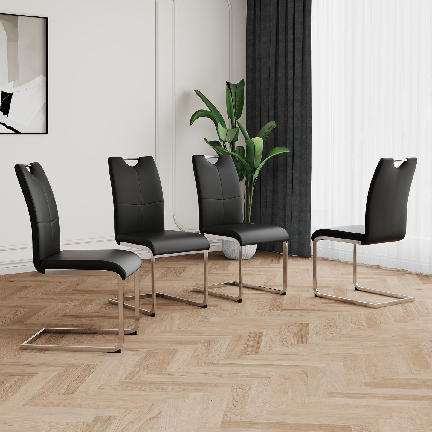 Black Silver Dining Chairs Set of 4 - Metal Frame