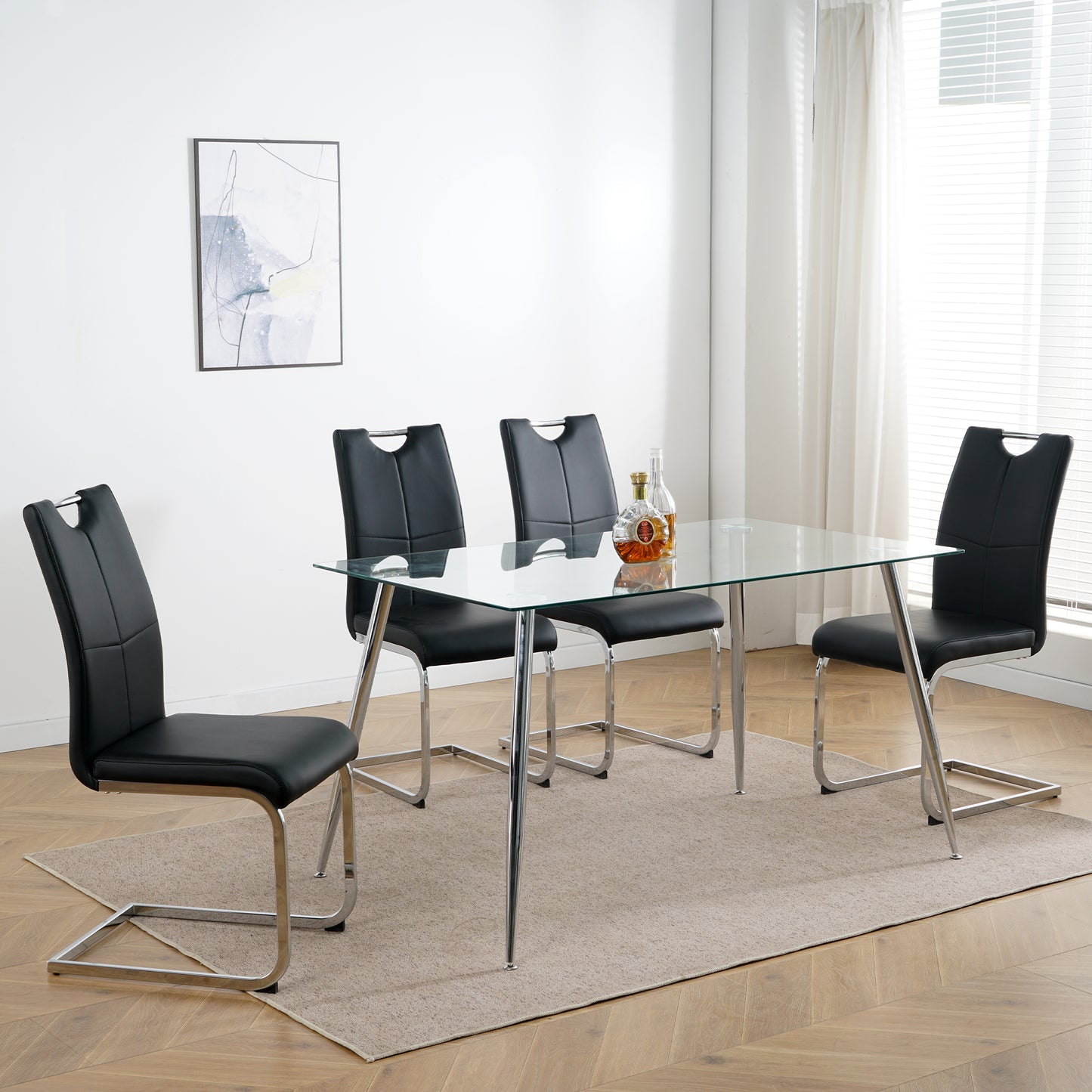 Black Silver Dining Chairs Set of 4 - Metal Frame