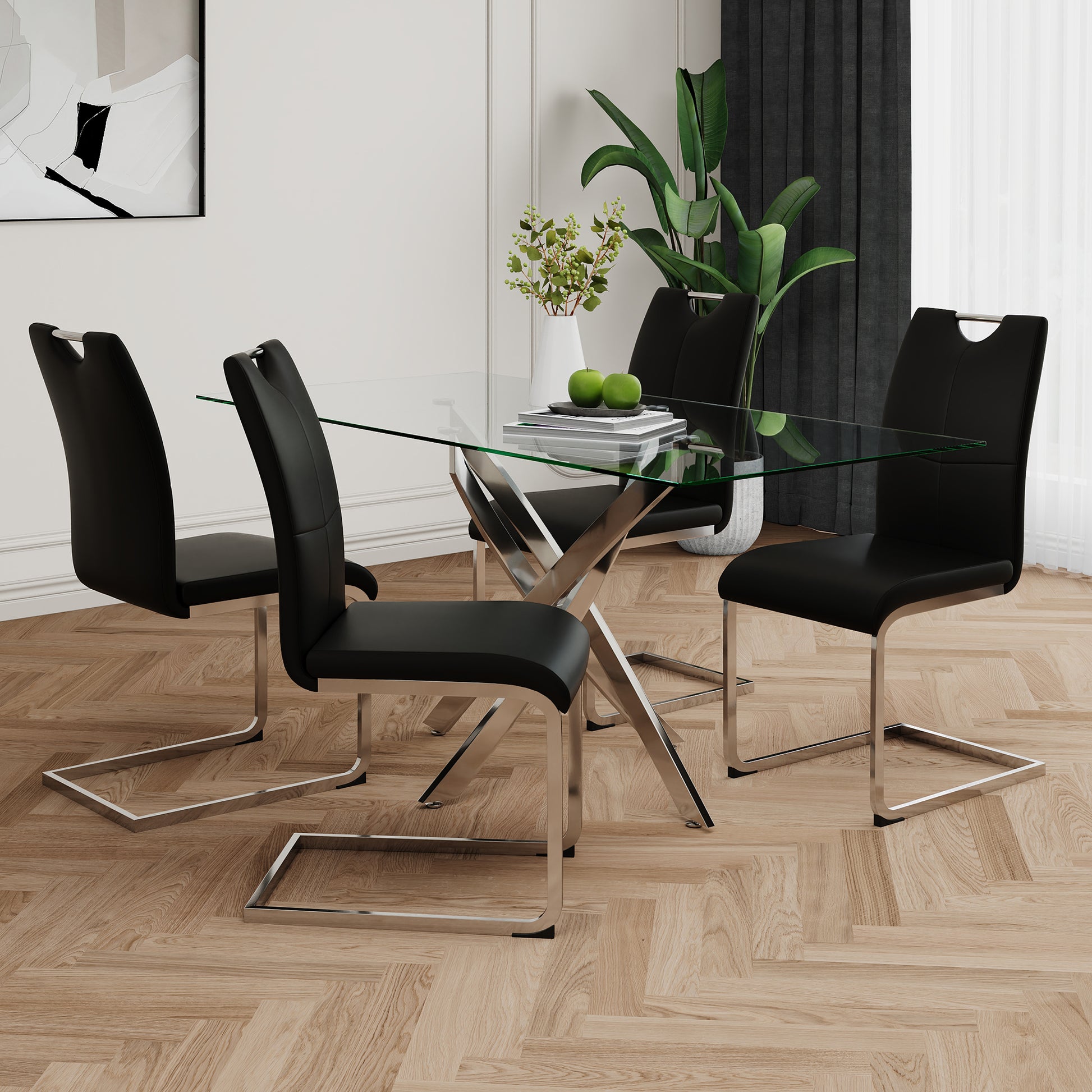 Black Silver Dining Chairs Set of 4 - Metal Frame