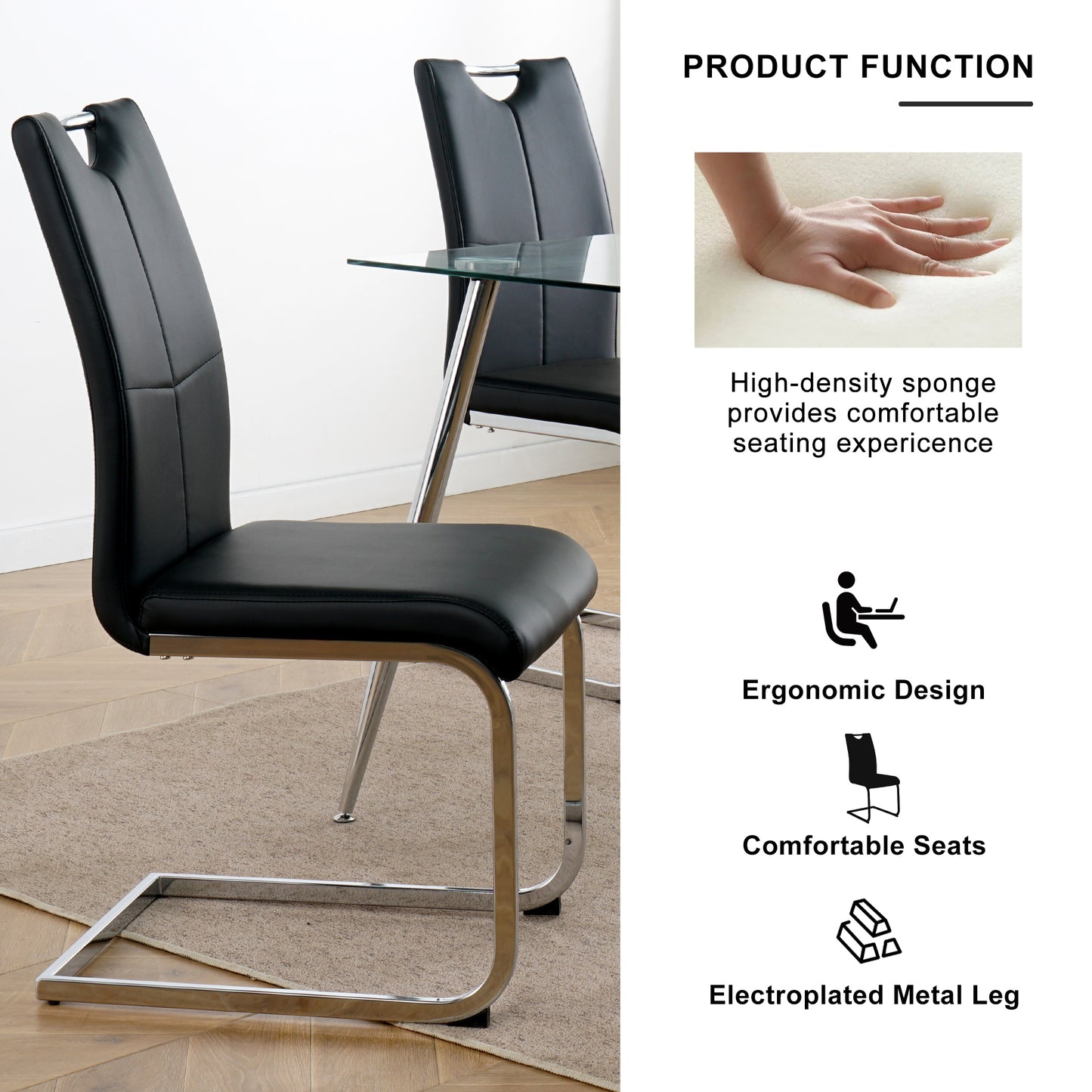 Black Silver Dining Chairs Set of 4 - Metal Frame