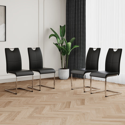 Modern Dining Chairs with Faux Leather Padded Seat Dining Living Room Chairs Upholstered Chair with Chrome Metal Legs Design for Kitchen, Living, Bedroom, Dining Room Side Chairs Set of 4