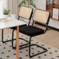 Dining Chairs Set of 2, Velvet Rattan Side Accent Chairs with Chrome Legs, Modern Mid Century Breuer Designed Chairs, Upholstered Dining Living Room Kitchen Chairs (Black-2pcs)