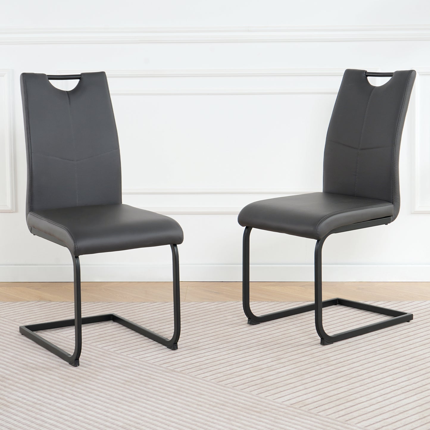 Charcoal Grey PU Dining Chairs with Metal Legs for Modern Kitchen
