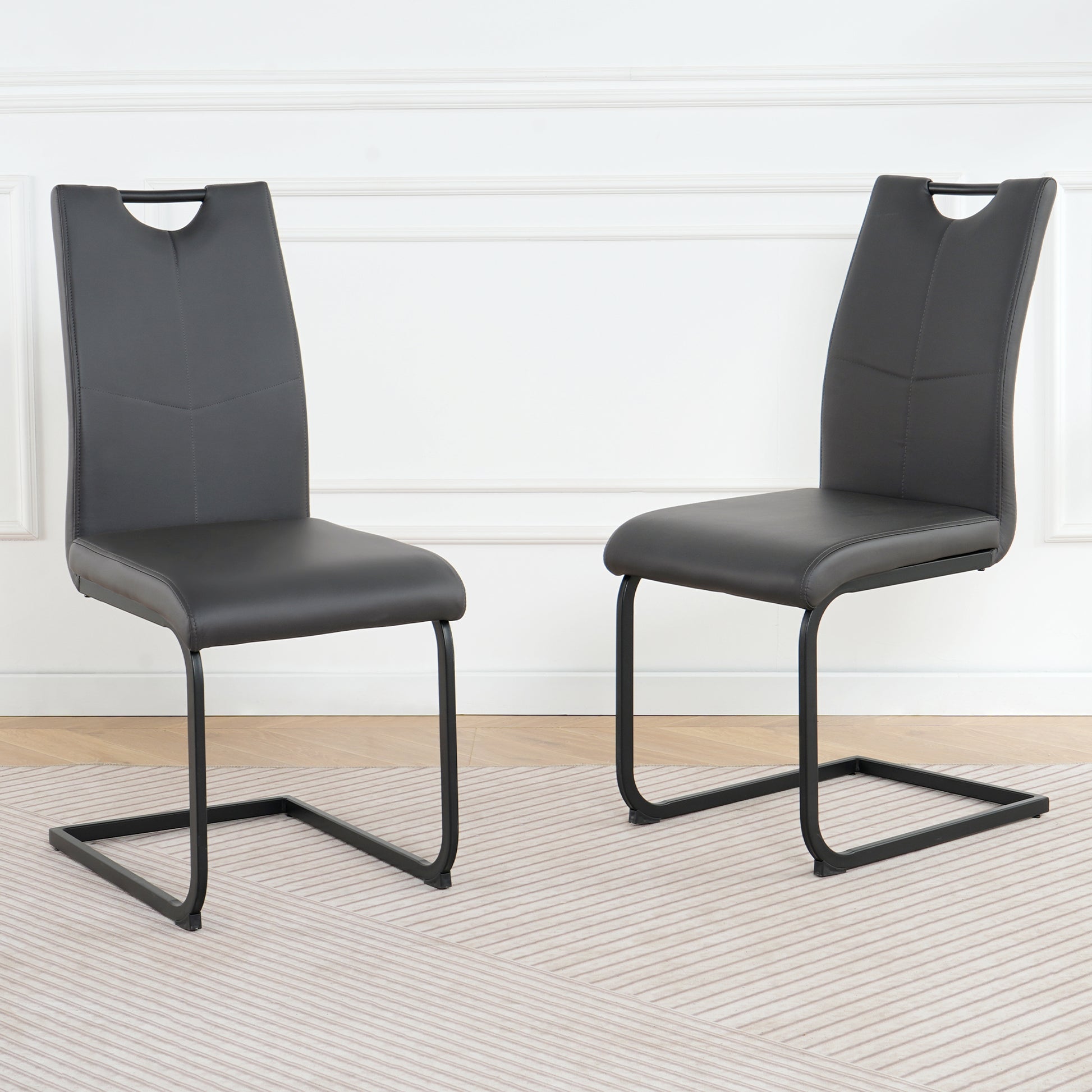 Charcoal Grey PU Dining Chairs with Metal Legs for Modern Kitchen