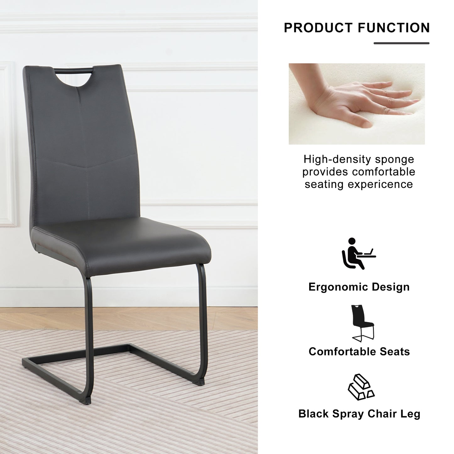 Charcoal Grey PU Dining Chairs with Metal Legs for Modern Kitchen
