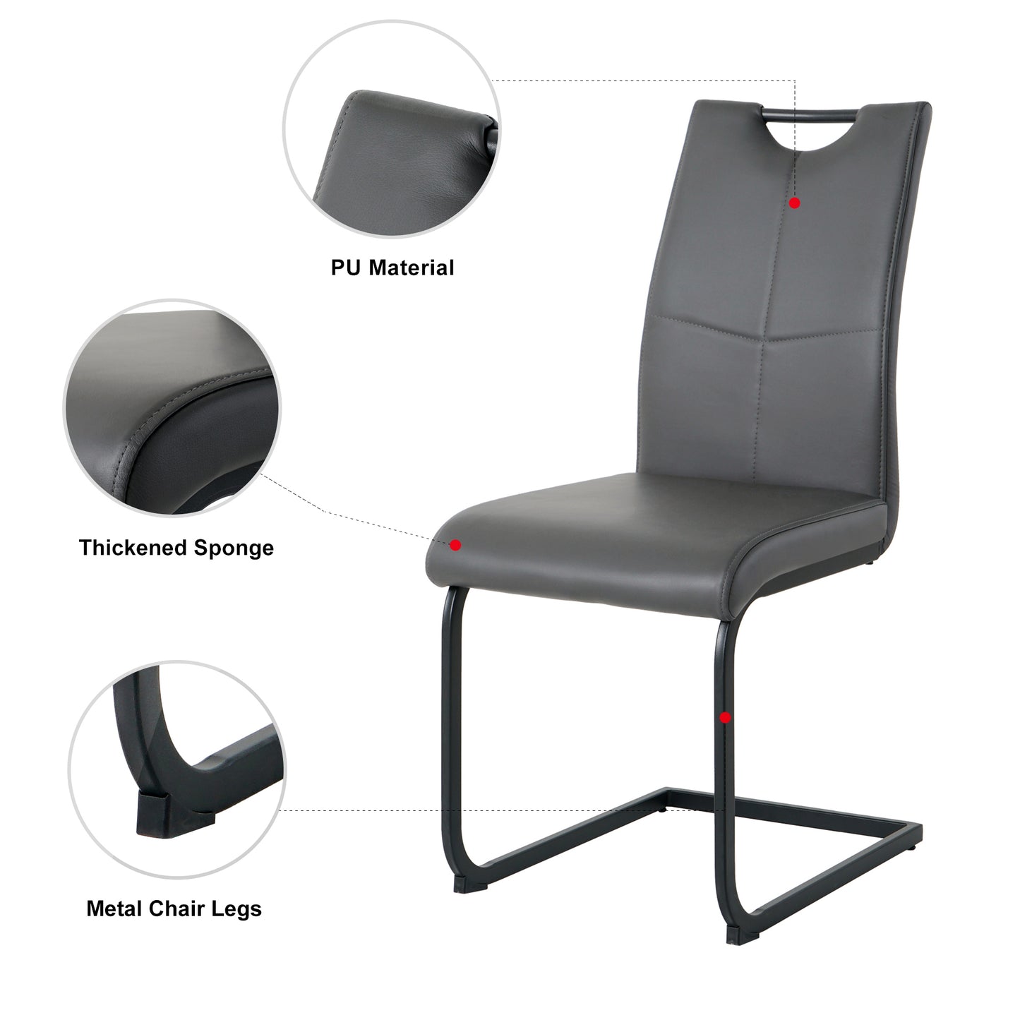 Charcoal Grey PU Dining Chairs with Metal Legs for Modern Kitchen