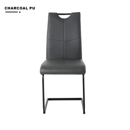 Charcoal Grey PU Dining Chairs with Metal Legs for Modern Kitchen