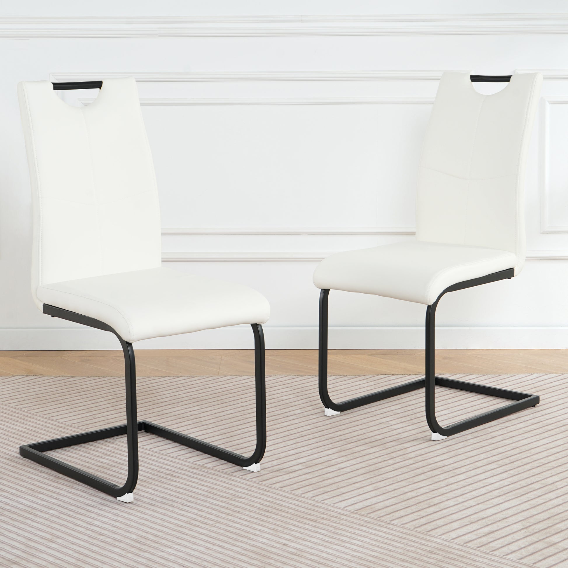 White PU Dining Chairs Set of 2 - Modern Kitchen Seating for Dining Room