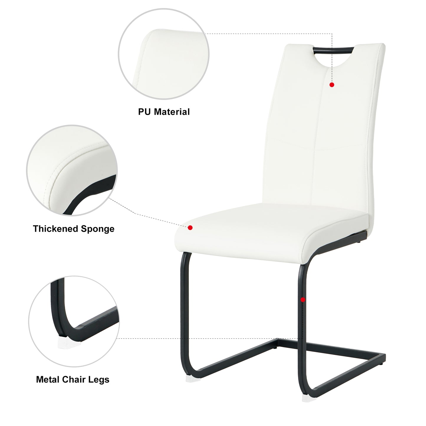White PU Dining Chairs Set of 2 - Modern Kitchen Seating for Dining Room