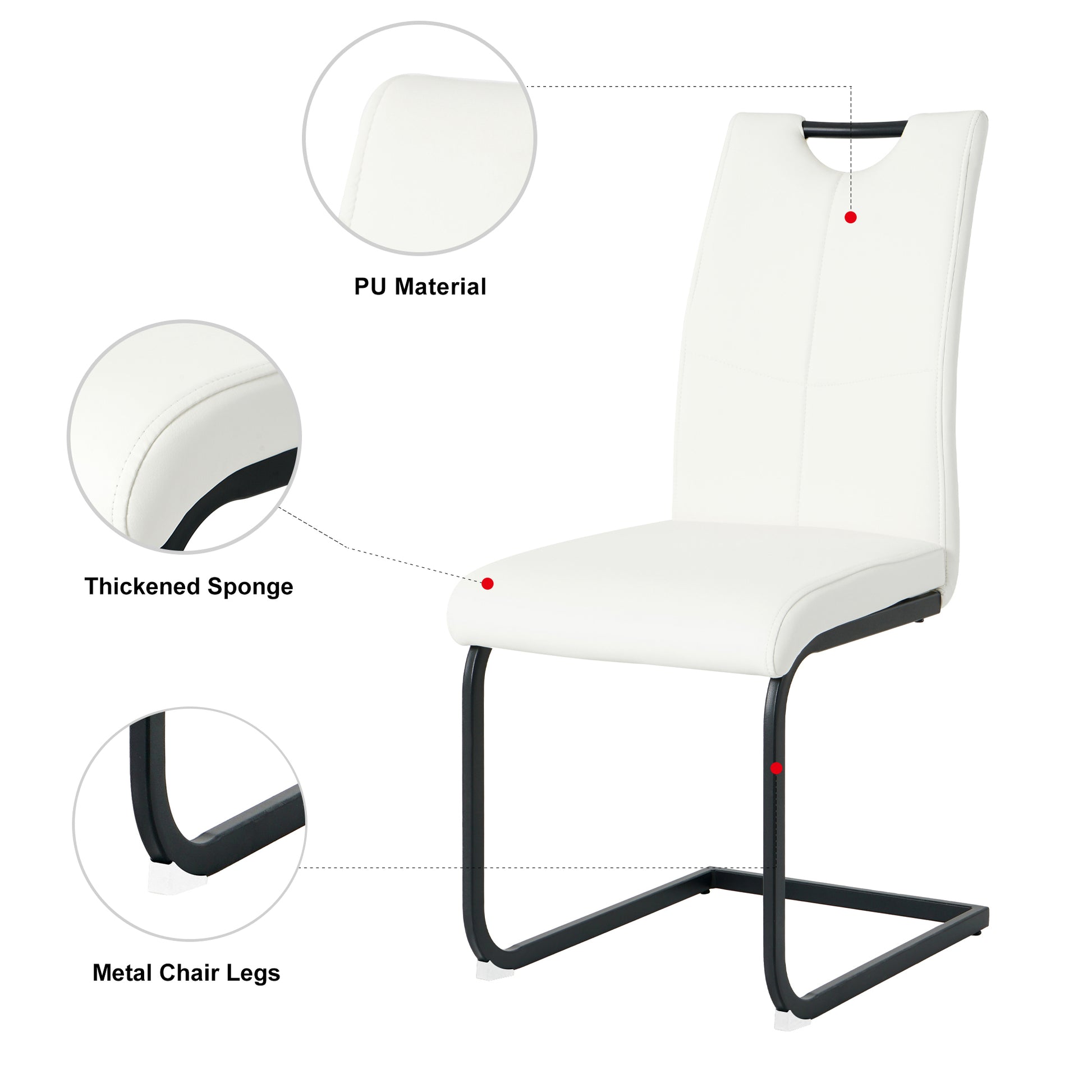 White PU Dining Chairs Set of 2 - Modern Kitchen Seating for Dining Room