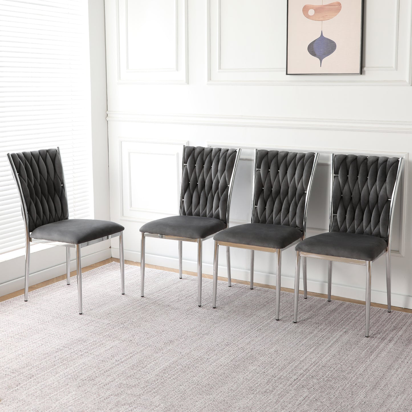 Dark Gray Velvet Dining Chairs Set of 4 for Kitchen Room Seating
