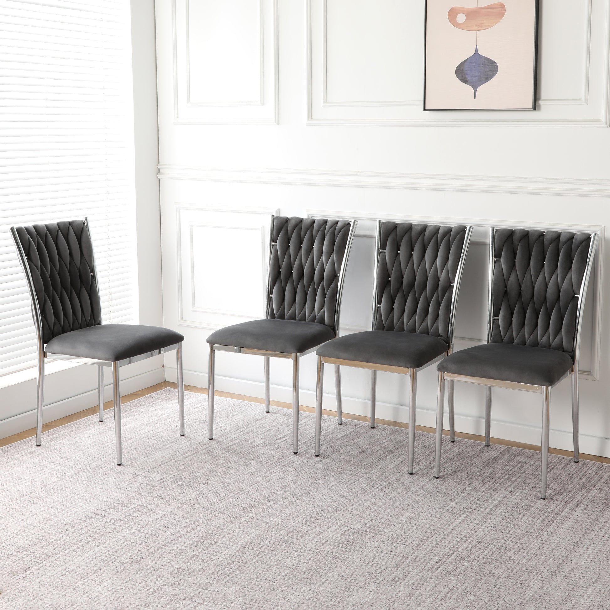 Dark Gray Velvet Dining Chairs Set of 4 for Kitchen Room Seating