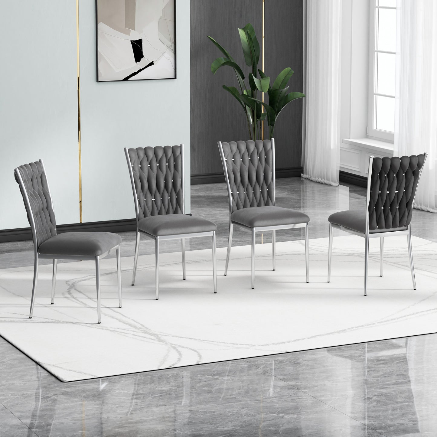 Dark Gray Velvet Dining Chairs Set of 4 for Kitchen Room Seating