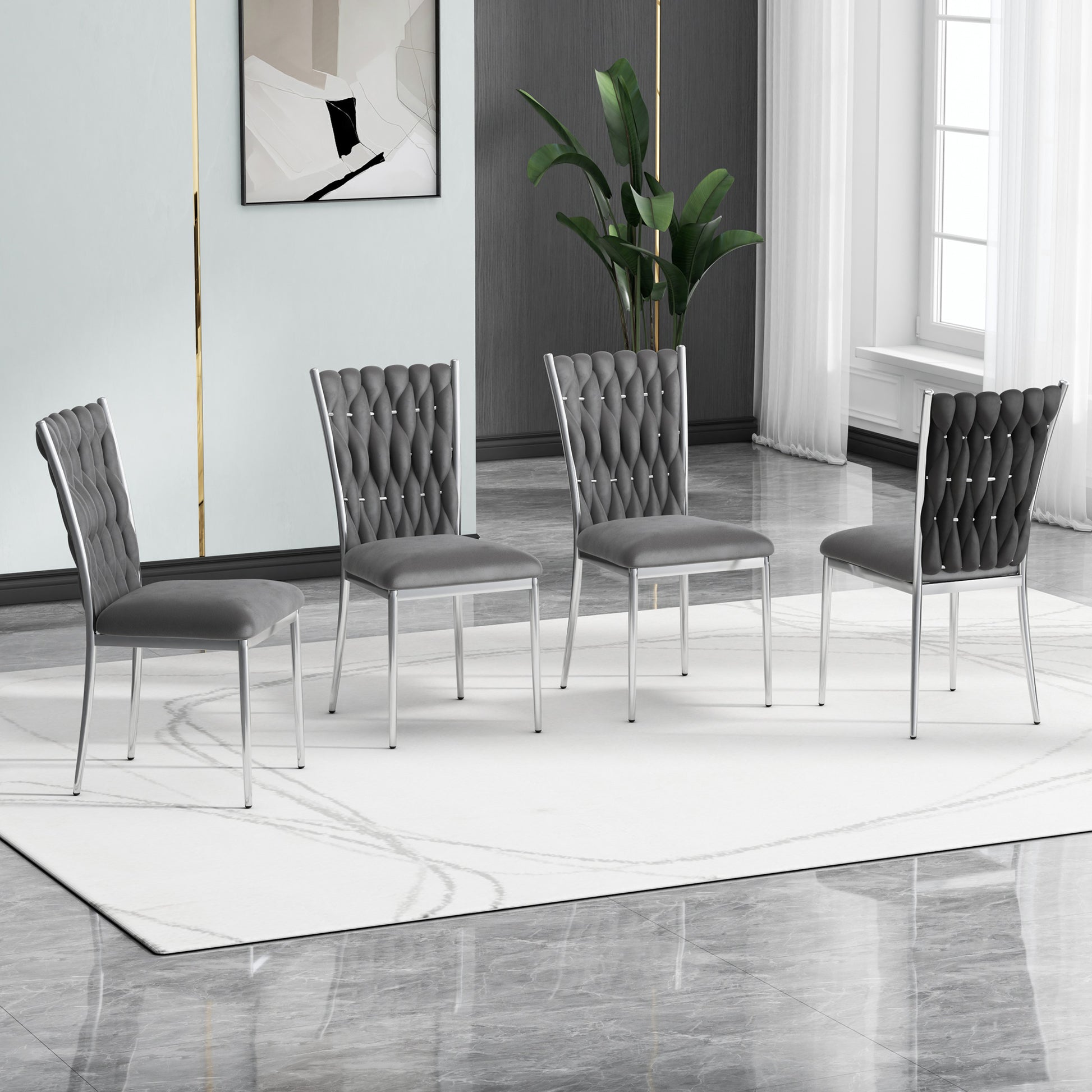 Dark Gray Velvet Dining Chairs Set of 4 for Kitchen Room Seating