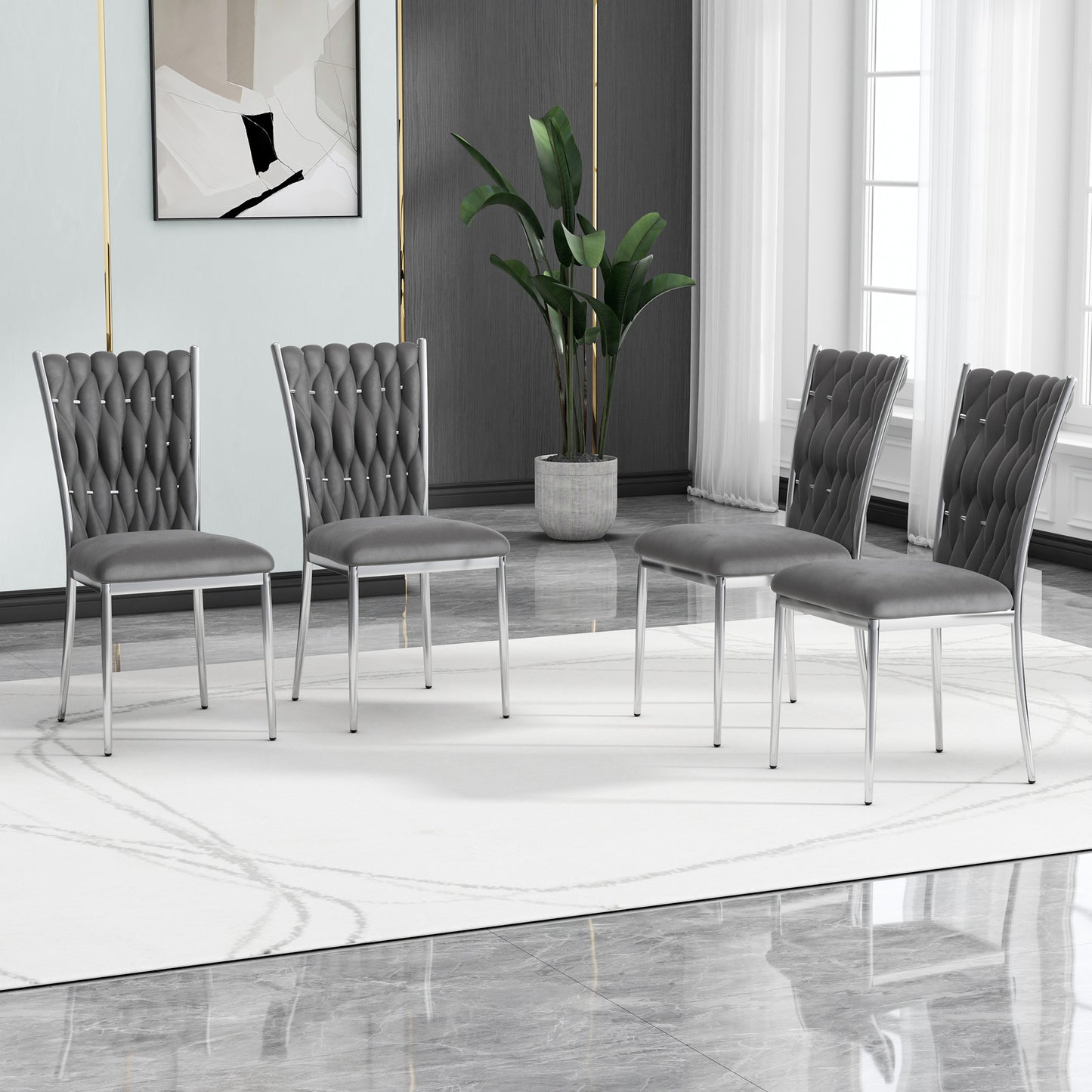 Dark Gray Velvet Dining Chairs Set of 4 for Kitchen Room Seating
