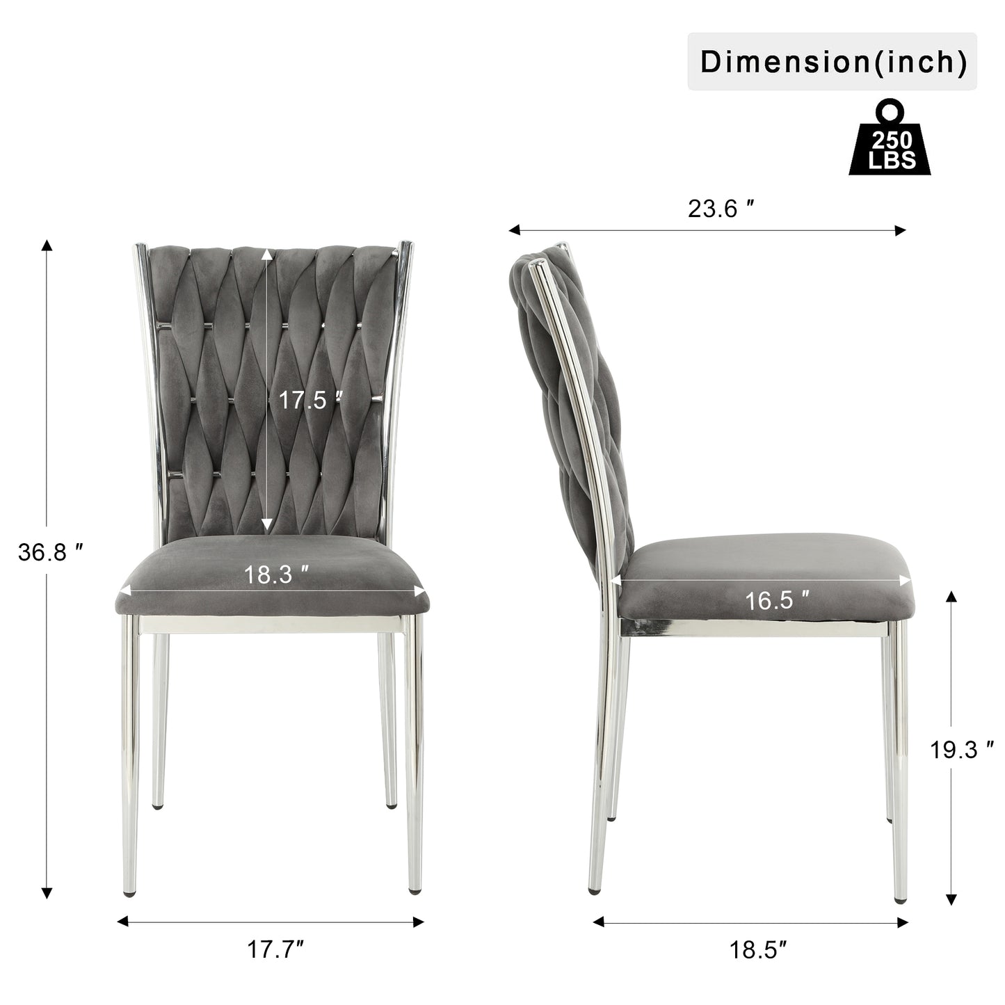 Dark Gray Velvet Dining Chairs Set of 4 for Kitchen Room Seating