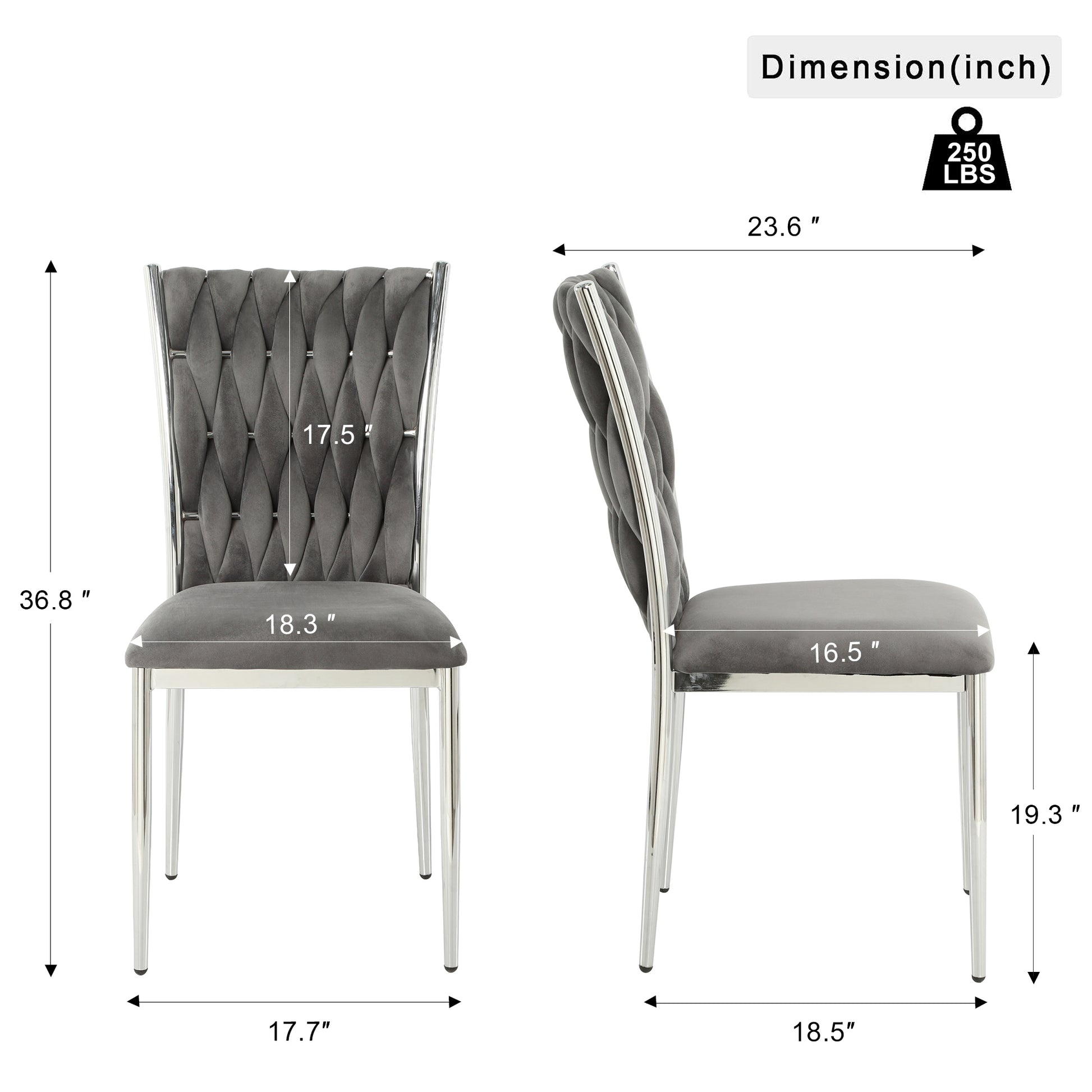 Dark Gray Velvet Dining Chairs Set of 4 for Kitchen Room Seating