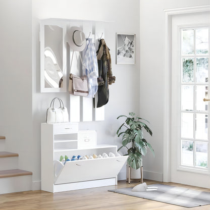Modern Melamine Entryway Cabinet with Mirror Storage for Coats for Living Room