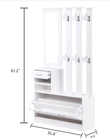 Modern Melamine Entryway Cabinet with Mirror Storage for Coats for Living Room