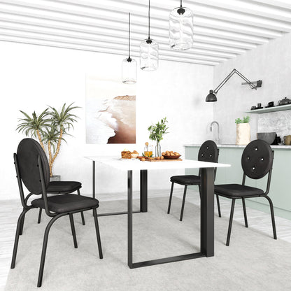 Black Metal Dining Chairs Set of 4 with Faux Leather Seats for Kitchen