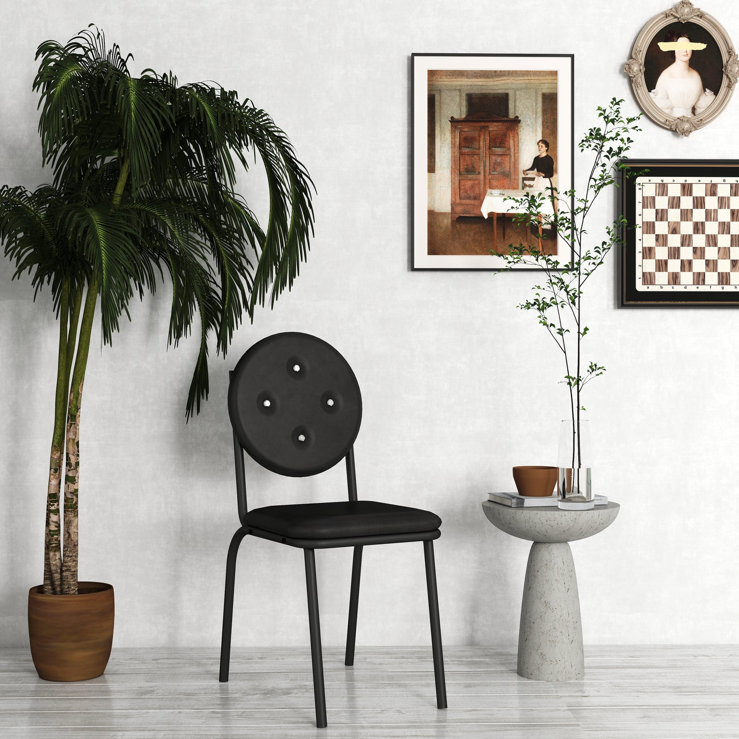 Black Metal Dining Chairs Set of 4 with Faux Leather Seats for Kitchen