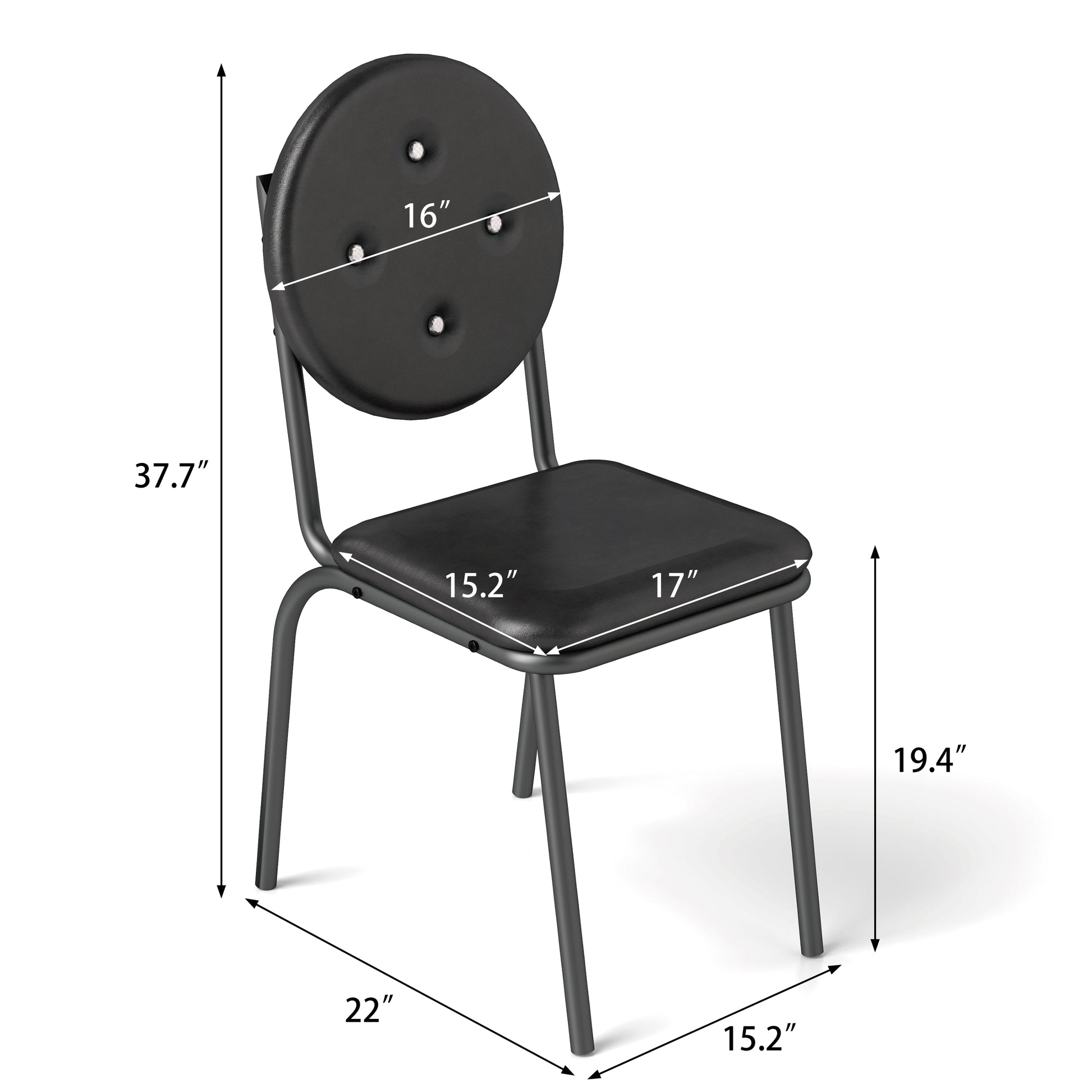 Black Metal Dining Chairs Set of 4 with Faux Leather Seats for Kitchen