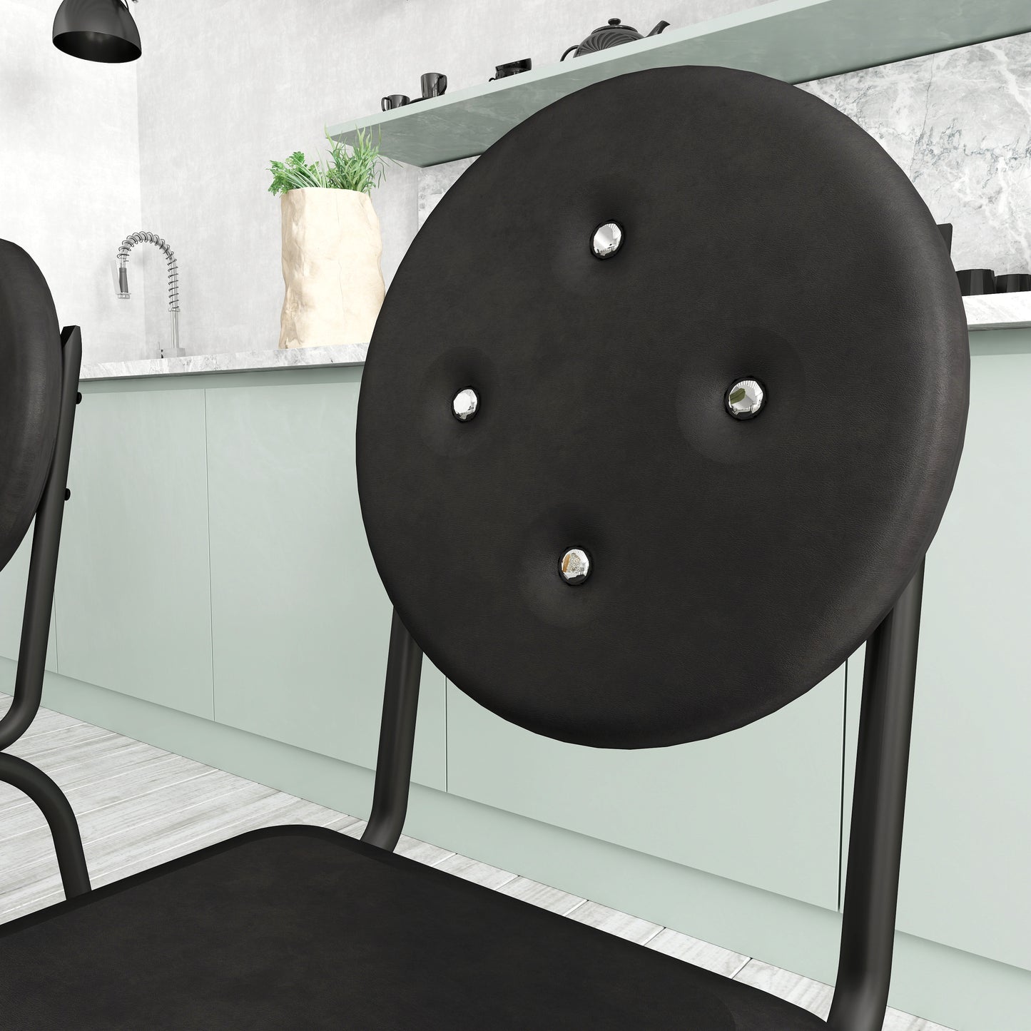 Black Metal Dining Chairs Set of 4 with Faux Leather Seats for Kitchen