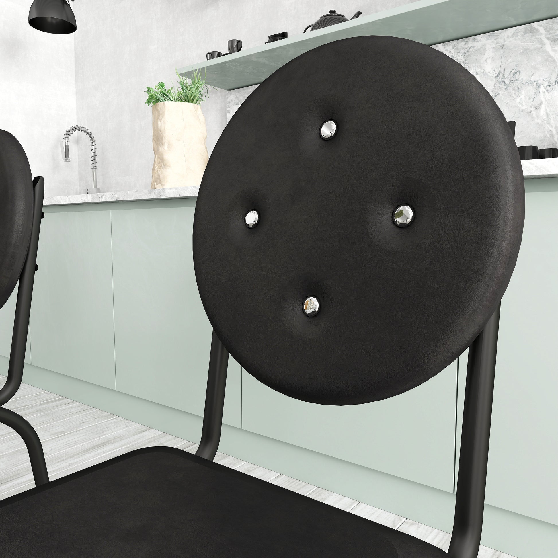 Black Metal Dining Chairs Set of 4 with Faux Leather Seats for Kitchen
