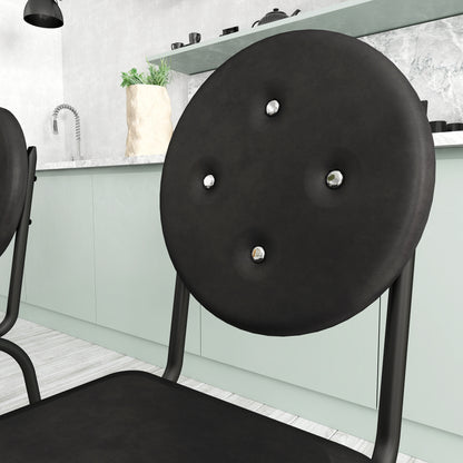 Black Metal Dining Chairs Set of 4 with Faux Leather Seats for Kitchen
