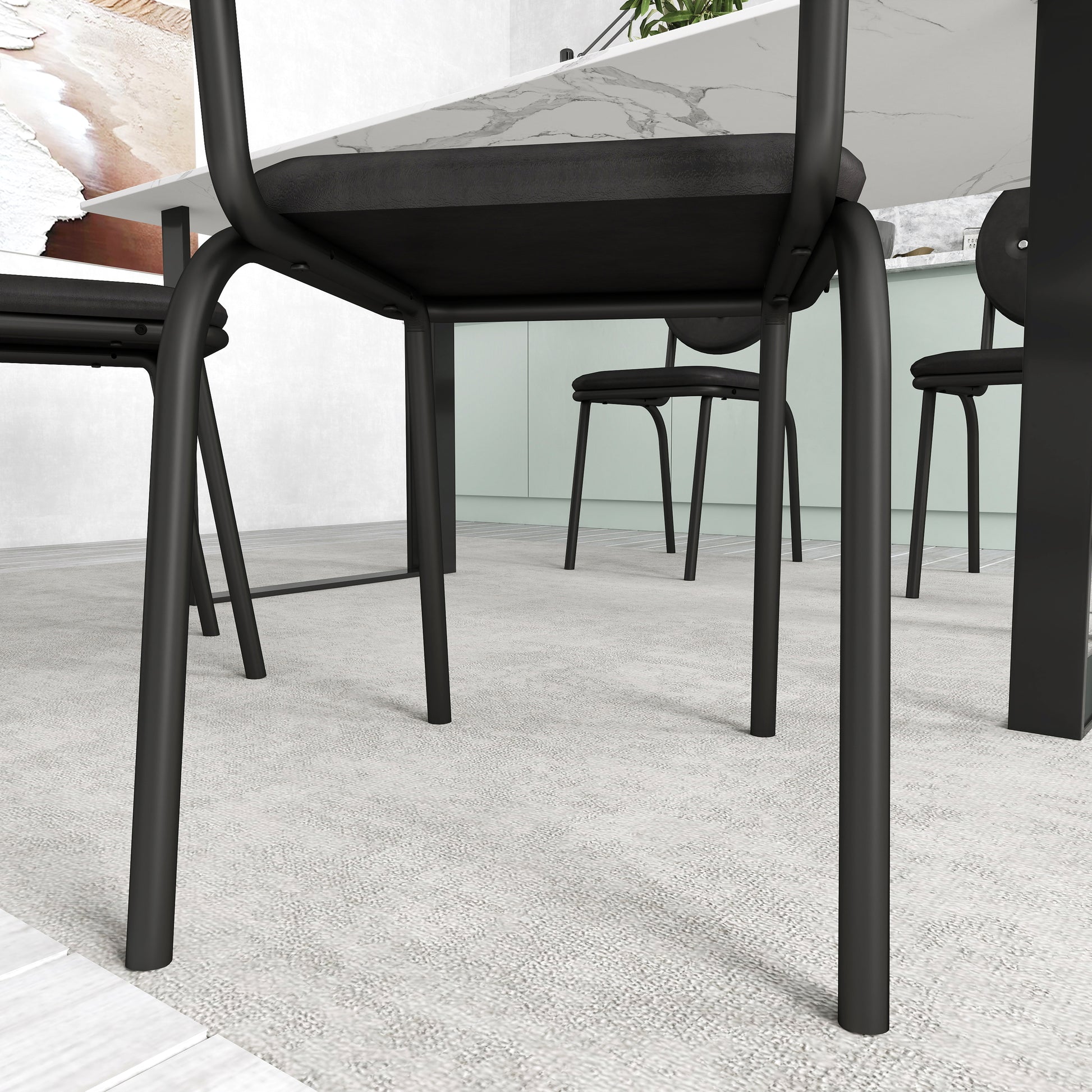 Black Metal Dining Chairs Set of 4 with Faux Leather Seats for Kitchen