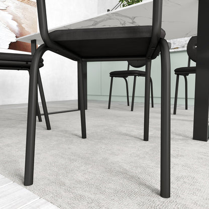 Black Metal Dining Chairs Set of 4 with Faux Leather Seats for Kitchen
