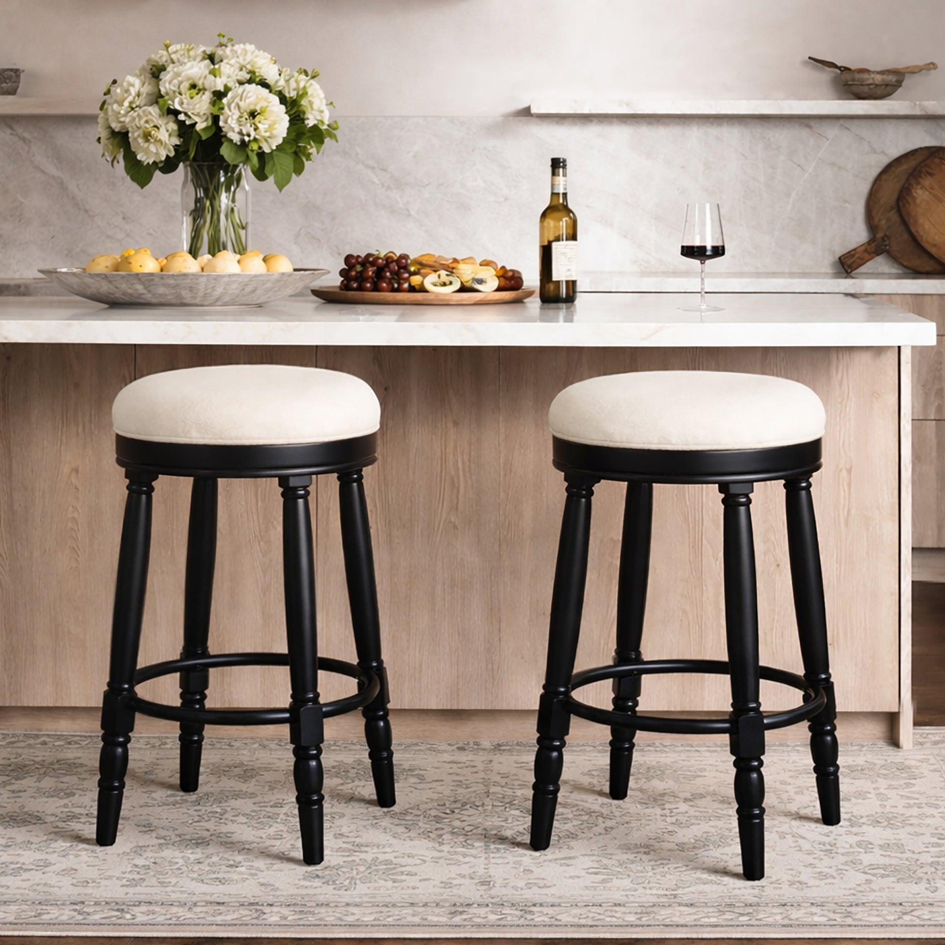 AGODY Bar Stools Set of 2 - 26" Black Swivel Bar Stools