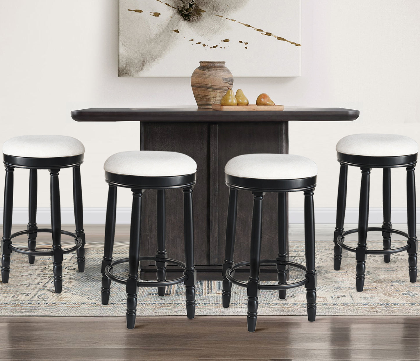 AGODY Bar Stools Set of 2 - 26" Black Swivel Bar Stools