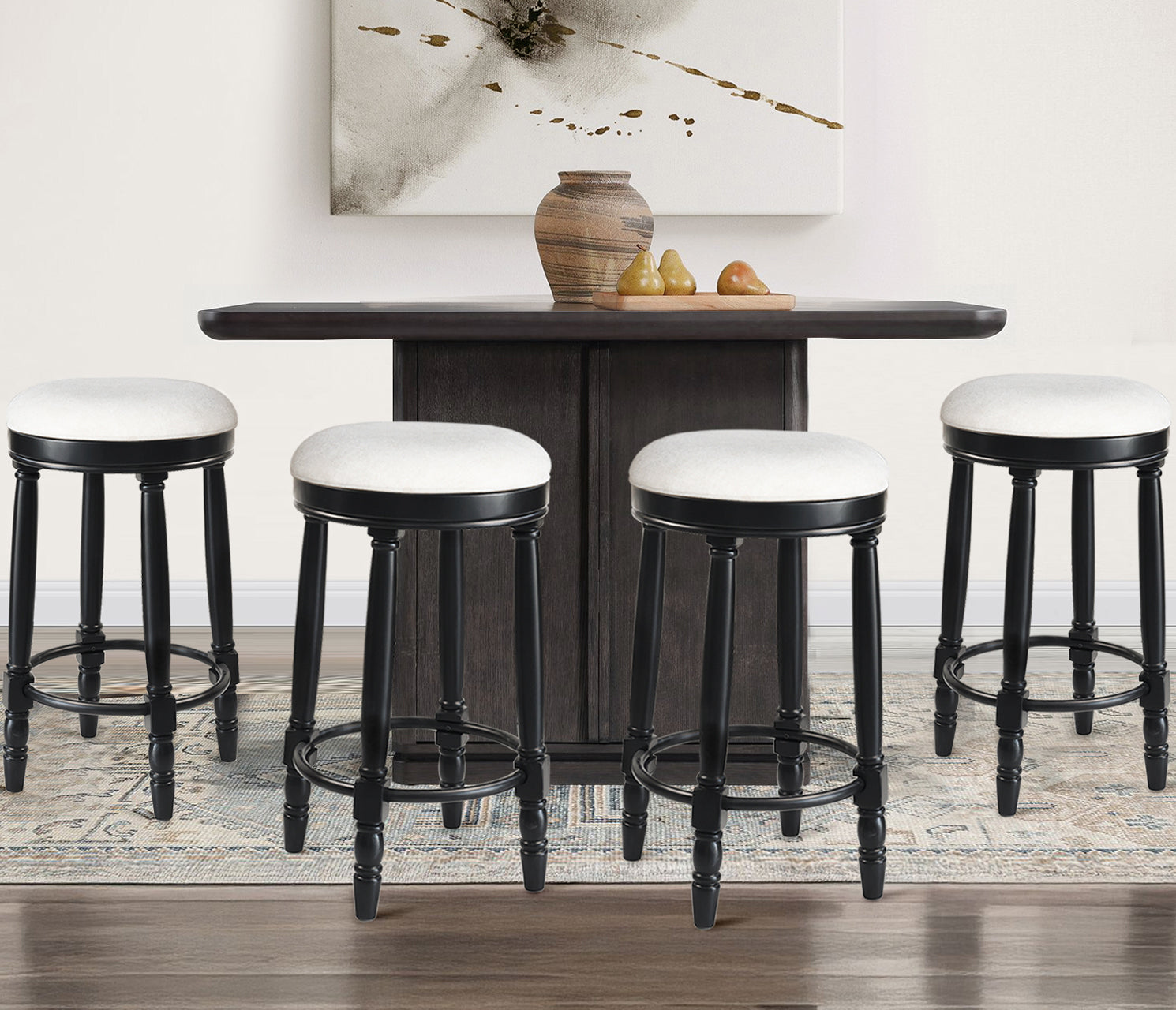 AGODY Bar Stools Set of 2 - 26" Black Swivel Bar Stools
