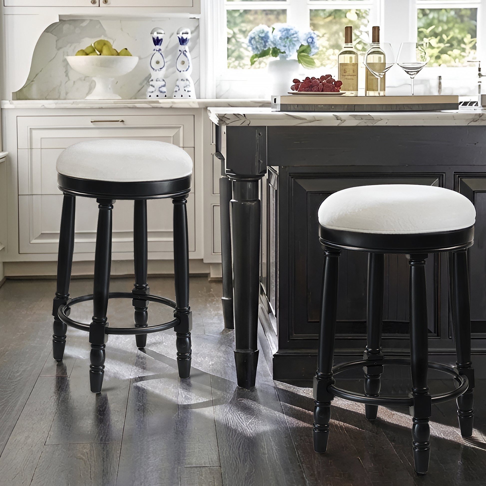 AGODY Bar Stools Set of 2 - 26" Black Swivel Bar Stools