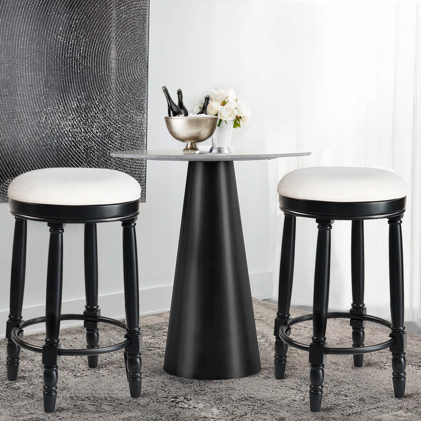 AGODY Bar Stools Set of 2 - 26" Black Swivel Bar Stools