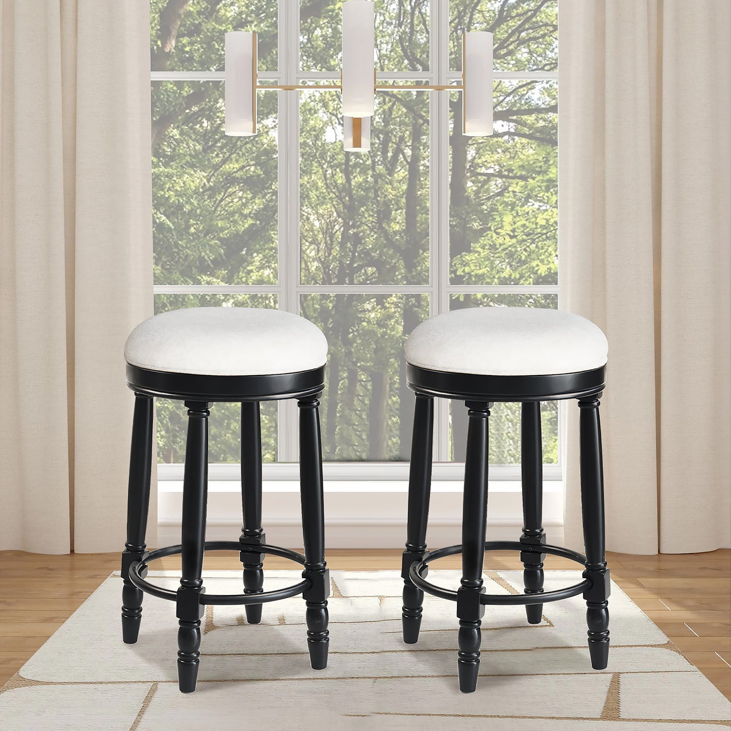 AGODY Bar Stools Set of 2 - 26" Black Swivel Bar Stools