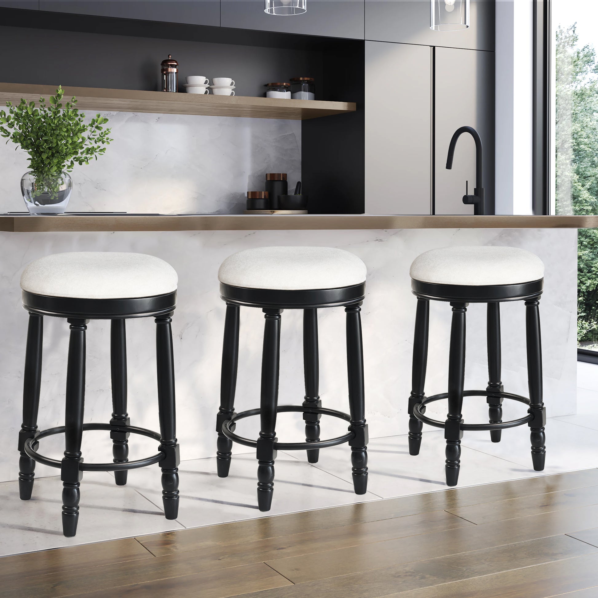 AGODY Bar Stools Set of 2 - 26" Black Swivel Bar Stools