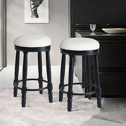 AGODY Bar Stools Set of 2, 26" Counter Height, 360° Swivel Wooden Barstool with Fabric Upholstered Seat, BLACK Finish, Stylish Accent for Kitchen, Dining, and Living Room