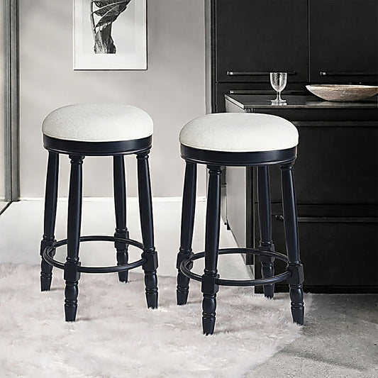 AGODY Bar Stools Set of 2, 26" Counter Height, 360° Swivel Wooden Barstool with Fabric Upholstered Seat, BLACK Finish, Stylish Accent for Kitchen, Dining, and Living Room