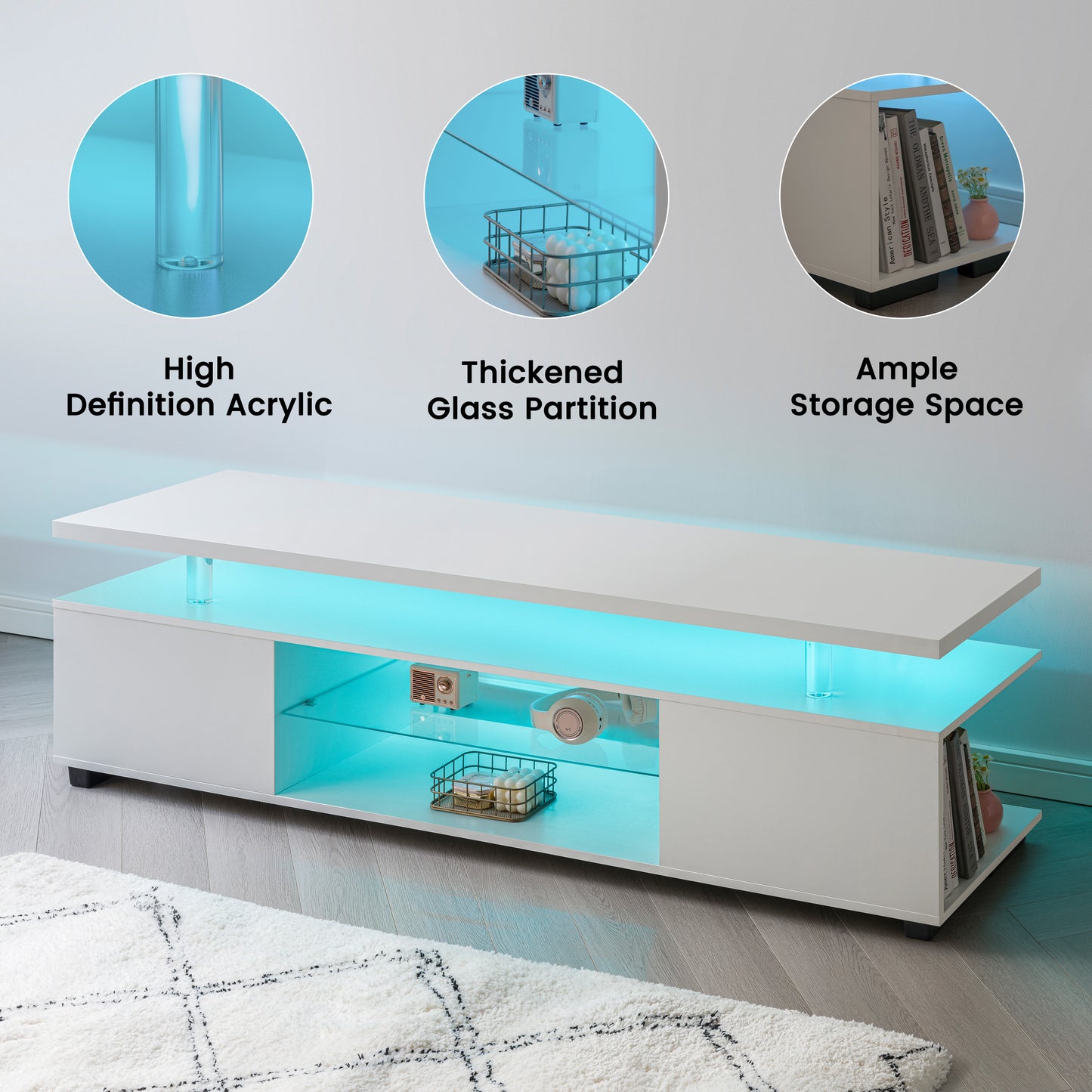 White Engineered Wood TV Console with Storage for Living Room
