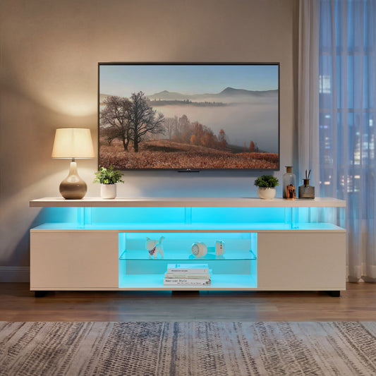 TV Stand for 60 Inch TV LED Gaming Entertainment Center Media Storage Console Table with Large Side Cabinet for Living Room( White)