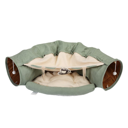 Bright Green Cat Tunnel Bed - Cozy & Collapsible Pet Nest