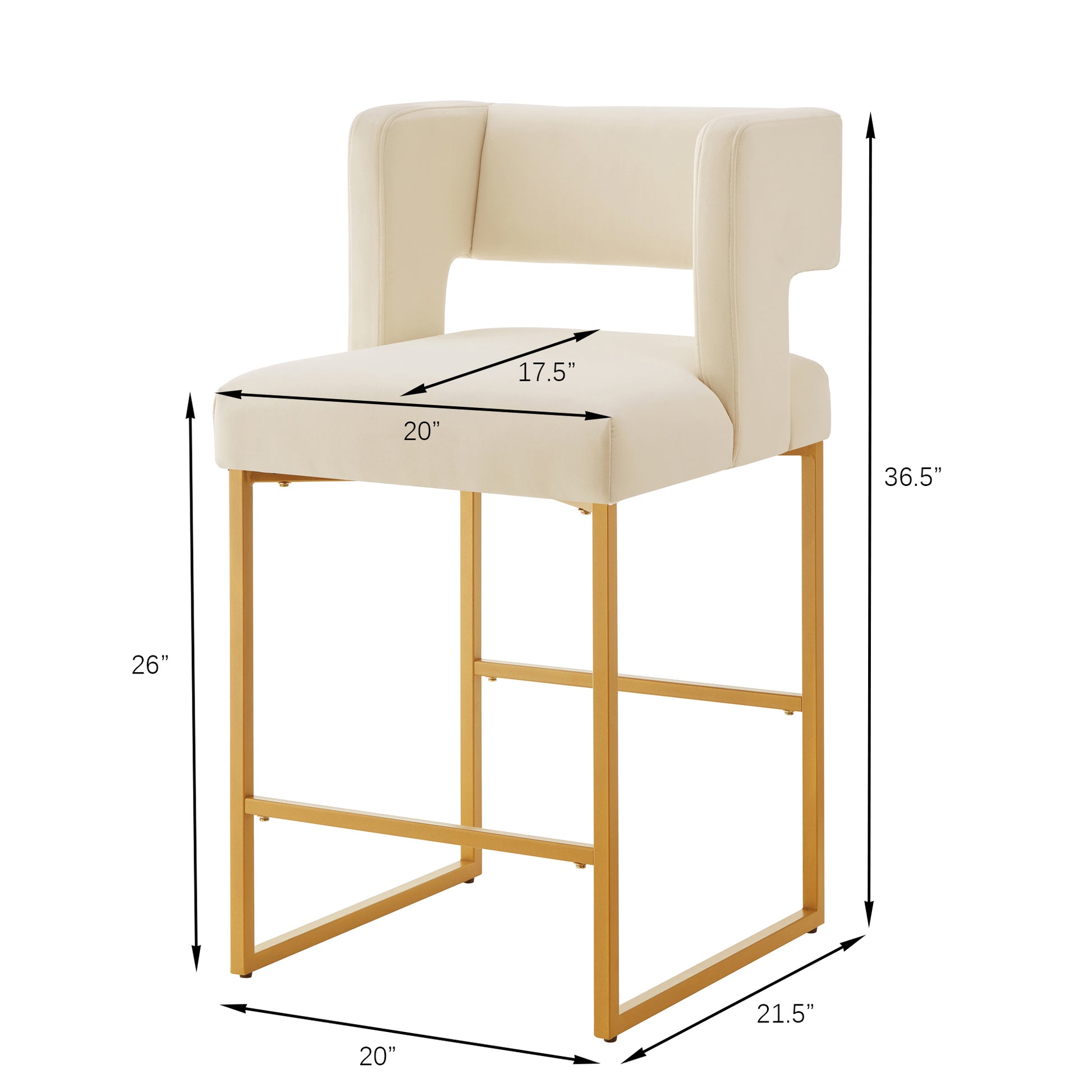 Cream Velvet Counter Height Bar Stools - Set of 2