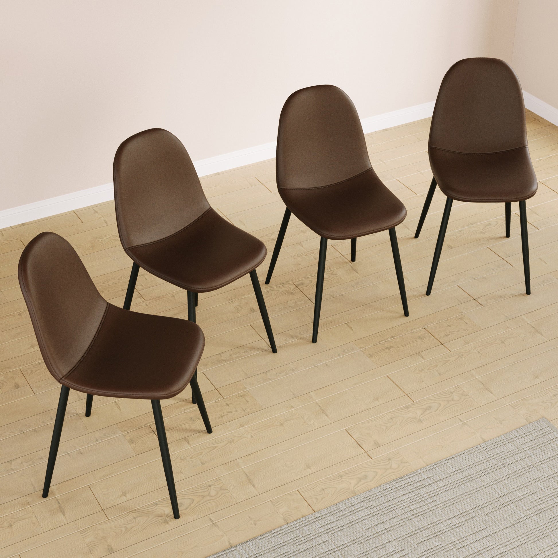 Dining Chairs Set of 4, modern style chairs, saddle leather cushioned seats, spoon shaped kitchen chair with black metal legs, dining chairs for restaurant kitchens (brown)