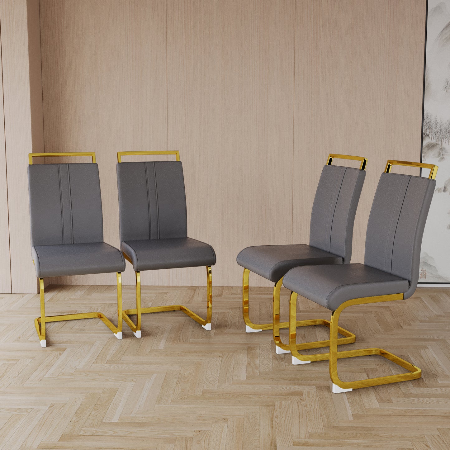 Modern Grey Dining Chairs - Set of 4 PU Faux Leather