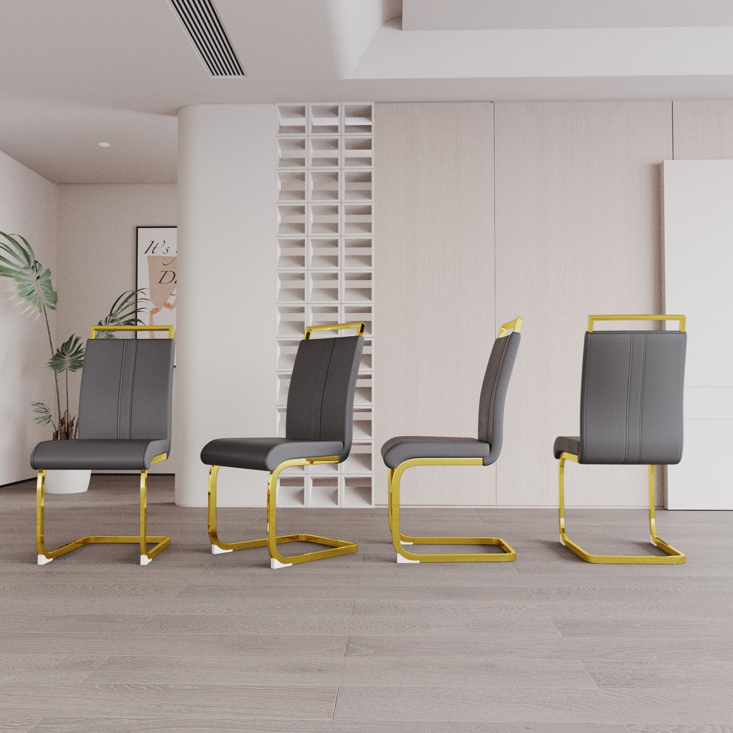 Modern Grey Dining Chairs - Set of 4 PU Faux Leather